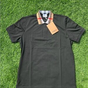 Burberry Black Polo with Signature Beige Check Collar